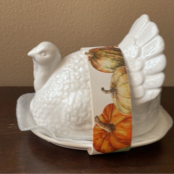 Other - Cute Turkey Butter Dish Ceramic New White Thanksgiving